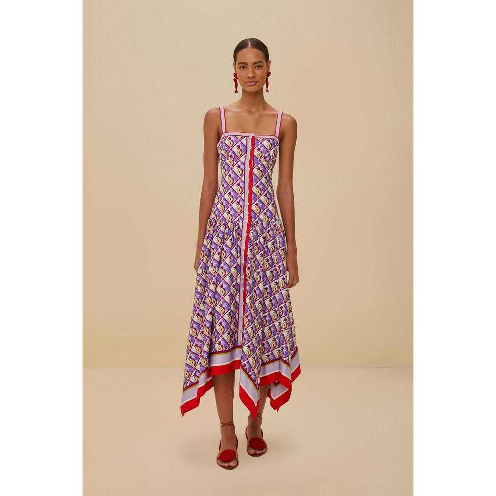 Multicolor Graphic Pineapple Scarf Organic Cotton Midi Dress